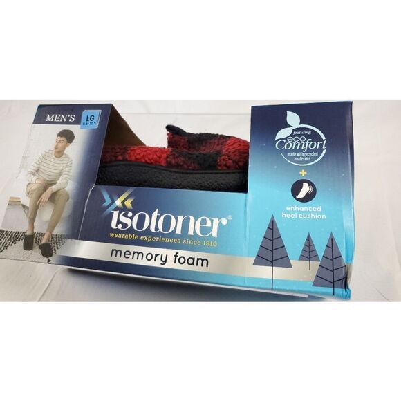 Isotoner Men's Buffalo Plaid Slippers New 11-12 Holiday New With Box - Picture 6 of 8